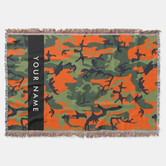 Cobertor Padrão de Camuflagem Laranja, Seu nome, Personaliz (Frente)