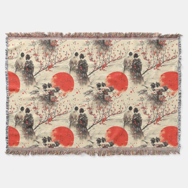 Cobertor Padrão de Casal Kimono Romântico Sakura (3) (Frente)
