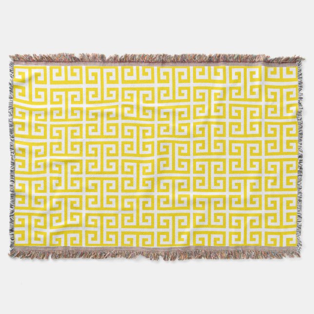Cobertor Padrão de Chave Grega Amarelo Dourado (Frente)