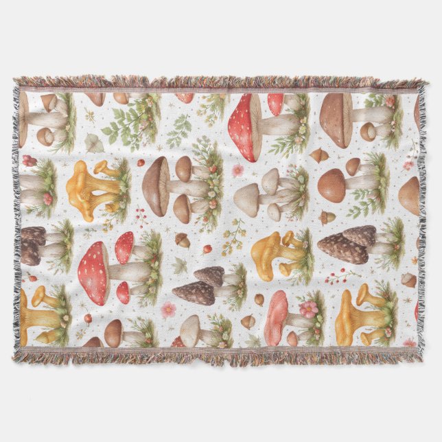 Cobertor Padrão de Cogumelo Caprichoso – Botânica Vintage (Frente)