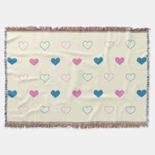 Cobertor Padrão de coração simples e fofo azul creme rosa