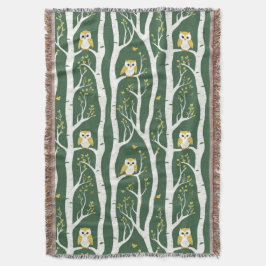 Cobertor Padrão de coruja branca e árvore de aves