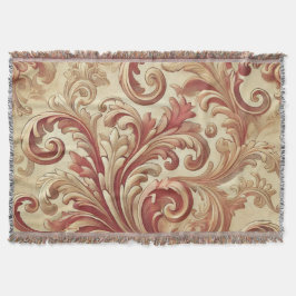 Cobertor Padrão de Damasco Vermelho Suave e Dourado