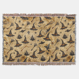 Cobertor Padrão de Dia das Bruxas Vintage Hats & Broomstick