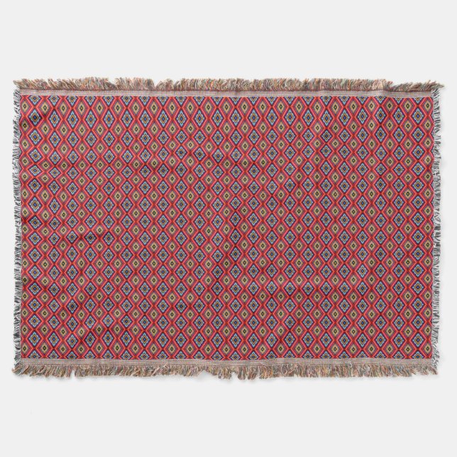 Cobertor Padrão de Diamante Azul e Vermelho Dramático (Frente)
