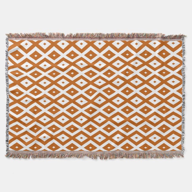 Cobertor Padrão de diamante branco e laranja queimado (Frente)