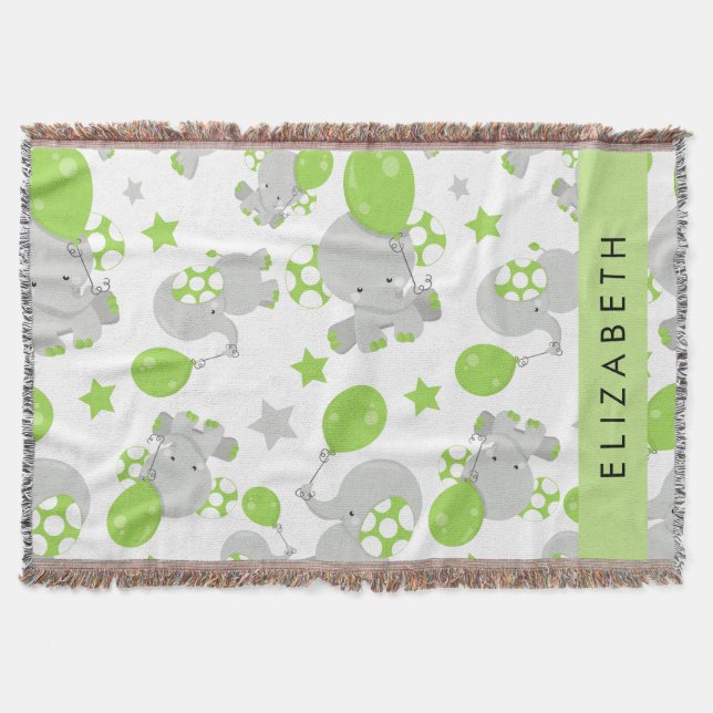 Cobertor Padrão De Elefantes, Elefantes Bonitos, Seu Nome (Frente)