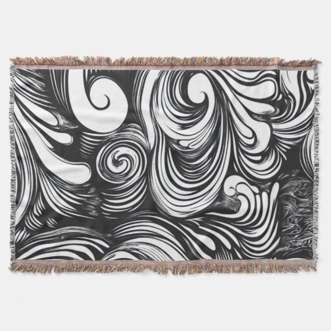 Cobertor Padrão de espiral preto e branco (Frente)