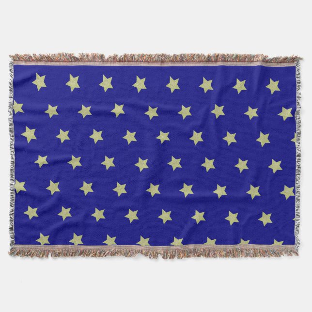 Cobertor Padrão de Estrela Azul e Dourado Elegante (Frente)