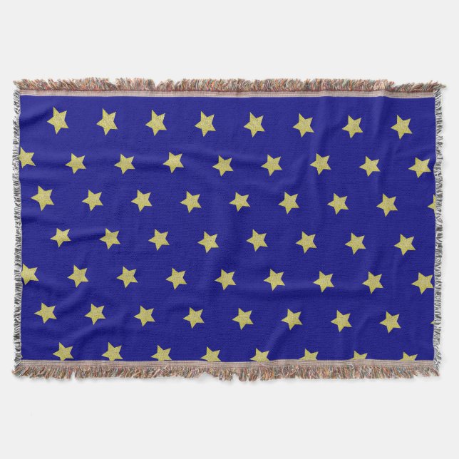 Cobertor Padrão de Estrela Azul e Dourado Elegante (Frente)