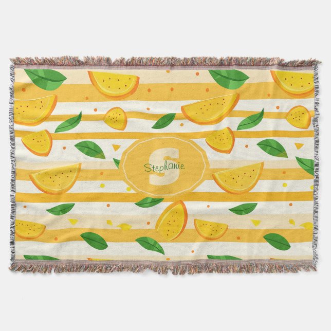 Cobertor Padrão de Fatia Laranja com Folhas Verdes (Frente)