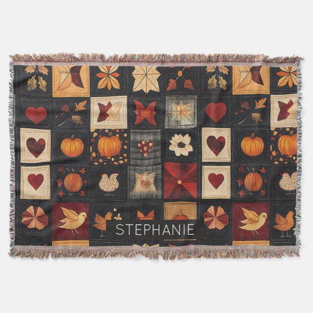 Cobertor Padrão de Filtro de Arte Folk Denim | Patch Rustic (Frente)