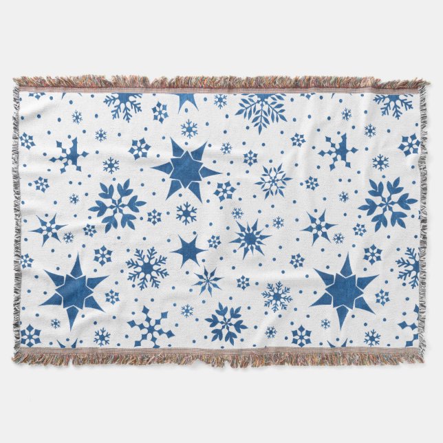 Cobertor Padrão de Floco de Neve Azul (Frente)