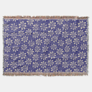 Cobertor Padrão de Flor 140617 - Dk Blue and Beige