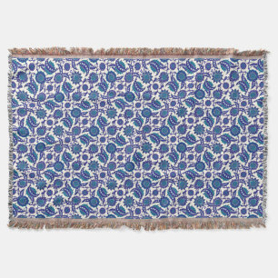 Cobertor Padrão de Flor Iznik Azul