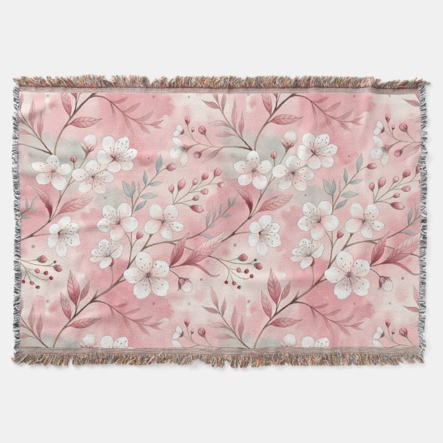 Cobertor Padrão de flor sakura cor-de-rosa (Frente)