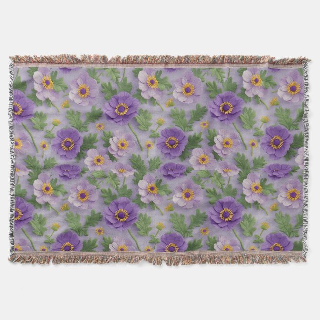 Cobertor Padrão de Flores de Anêmona Roxa (Frente)