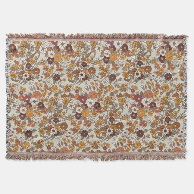 Cobertor Padrão de Flores de Boho Retro (Frente)