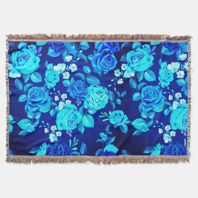 Cobertor Padrão de Flores de Rosa Azul Clássico-87600 (Frente)