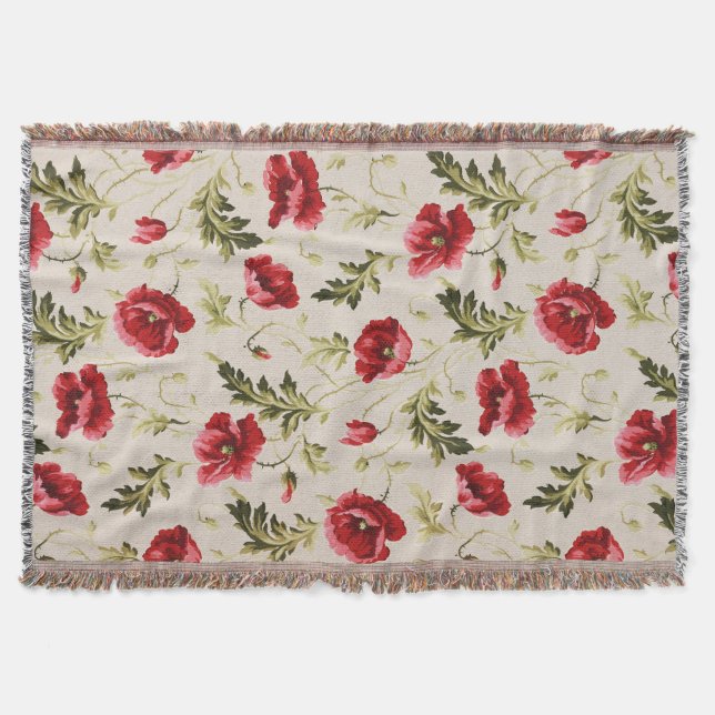 Cobertor Padrão de flores papoulas vermelhas brilhantes vin (Frente)