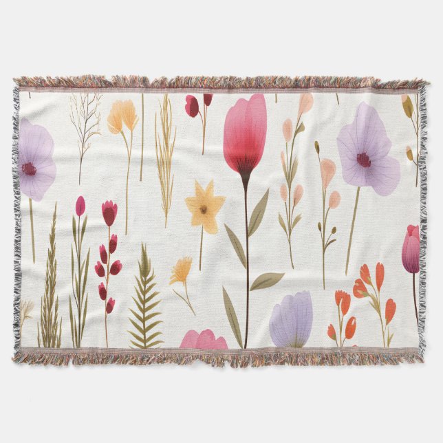 Cobertor Padrão de Flores Silvestres Botânicas (Frente)