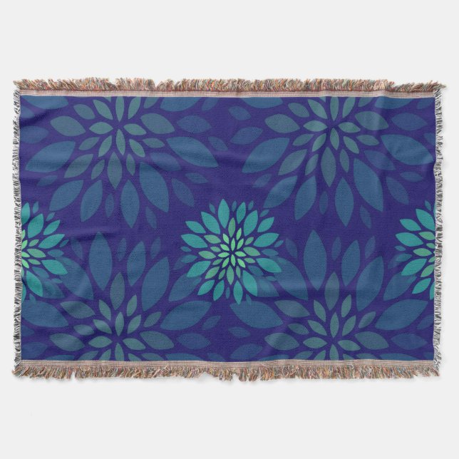 Cobertor Padrão de Folhas Florais Azul e Verde Navy Moderno (Frente)