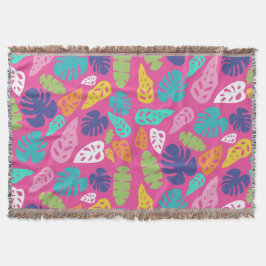 Cobertor Padrão de Folhas Tropicais de Verão Brilhantes