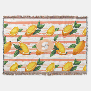 Cobertor Padrão de Fruta de Mango com Folhas Verdes