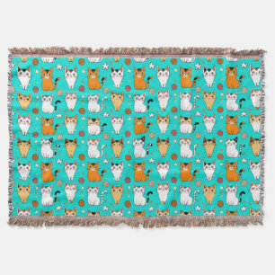 Cobertor Padrão de Gato Fofo Com Gatos Coloridos, Bolas de