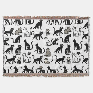 Cobertor Padrão de Gato Preto e Branco