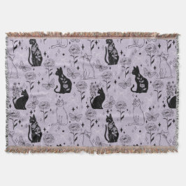 Cobertor Padrão de Gato Preto Místico e Borboleta | Witchy