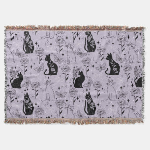 Cobertor Padrão de Gato Preto Místico e Borboleta Witchy