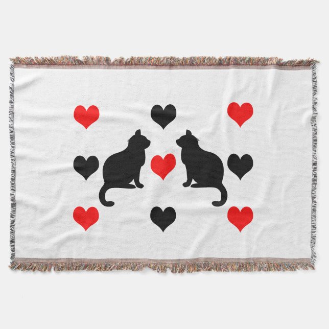 Cobertor Padrão de gatos e corações (Frente)