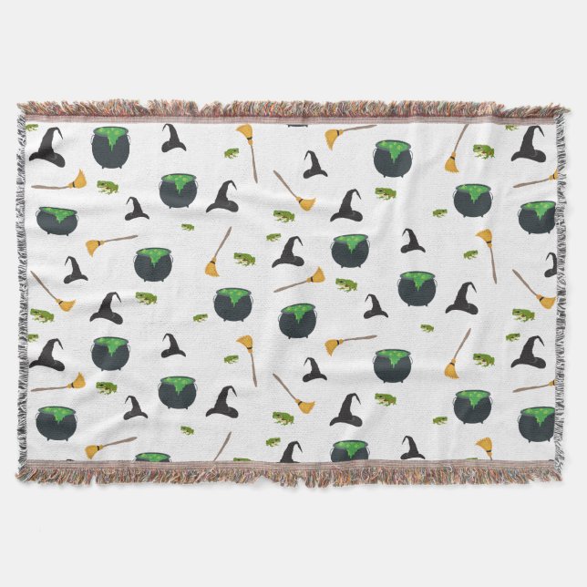 Cobertor Padrão de Halloween da Bruxa Broom Caldron (Frente)