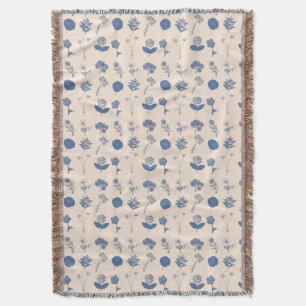 Cobertor Padrão de Ilustração Botânica do Vintage Azul