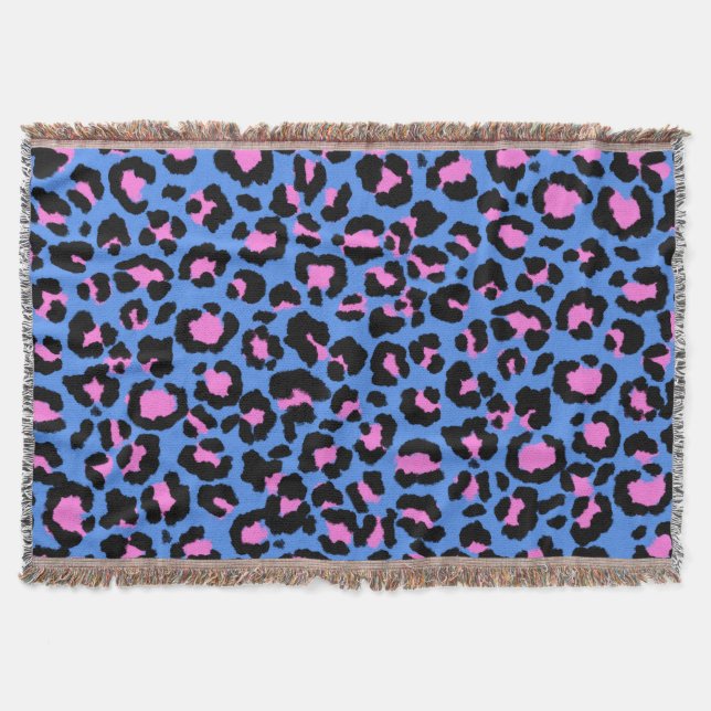 Cobertor Padrão de Leopardo em Framboesa sobre Azul Elétric (Frente)