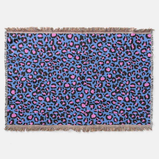 Cobertor Padrão de Leopardo em Framboesa sobre Azul Elétric (Frente)
