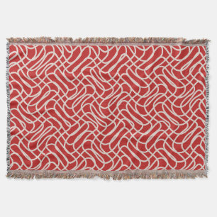 Cobertor Padrão De Linha De Abstrato De Vermelho E Creme
