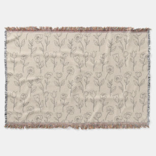 Cobertor Padrão de Linha Floral Minimalista Elegante