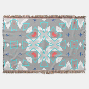 Cobertor Padrão de Mandala Cinza Coral Boho Floral Geomét