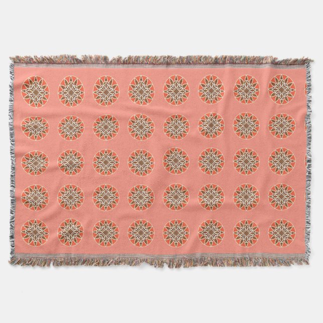 Cobertor Padrão de mandala em chocolate, caramelo e coral (Frente)