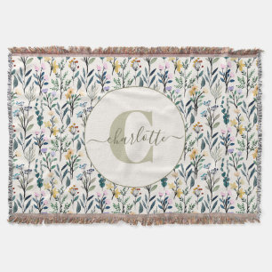 Cobertor Padrão de Monograma de Nome de Flores Silvestres d