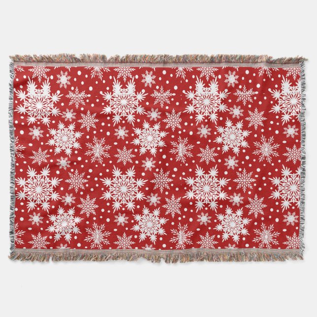 Cobertor Padrão de Natal com Floco de Neve Vermelho e Branc (Frente)