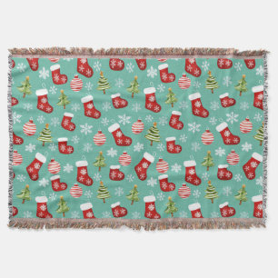 Cobertor Padrão De Natal Invisível. Meias, Árvores, Bauble,