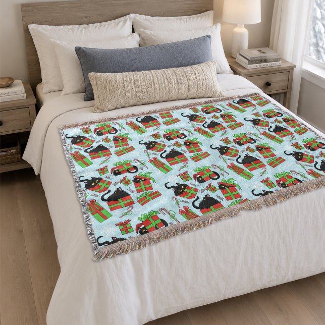 Cobertor Padrão de Presentes de Natal de Gatos Pretos (Criador carregado)
