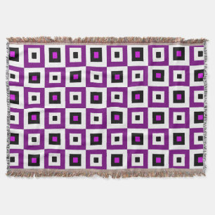 Cobertor Padrão de Quadrados Xadrez Roxo Preto e Branco
