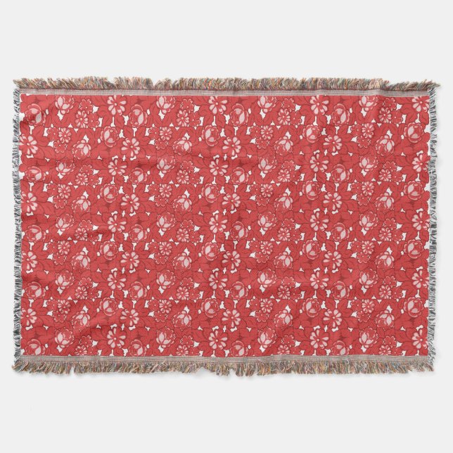 Cobertor Padrão de rosa em vermelho (Frente)