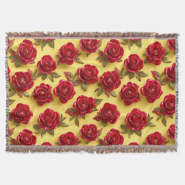 Cobertor padrão de rosas vermelhas 3d (Frente)
