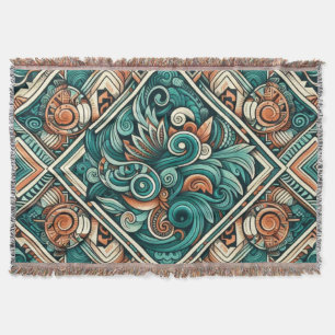 Cobertor Padrão de Teal e Terracotta inspirado no asttec