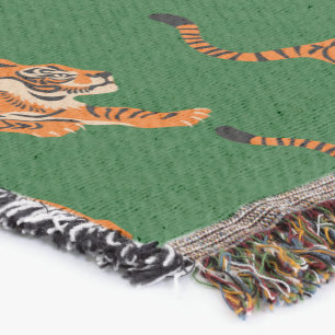 Cobertor Padrão de Tigre com Fundo Verde